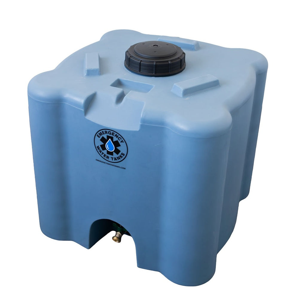 angled (top and front) view of Emergency Water Tanks' 30-gallon portable stackable storage tank