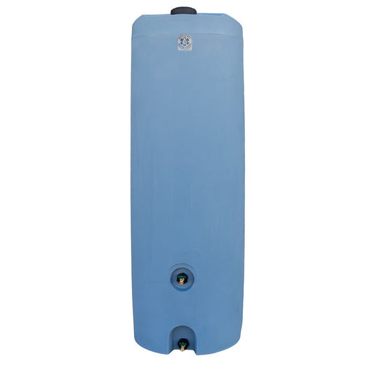 front view of Emergency Water Tanks' 300-gallon doorway storage barrel