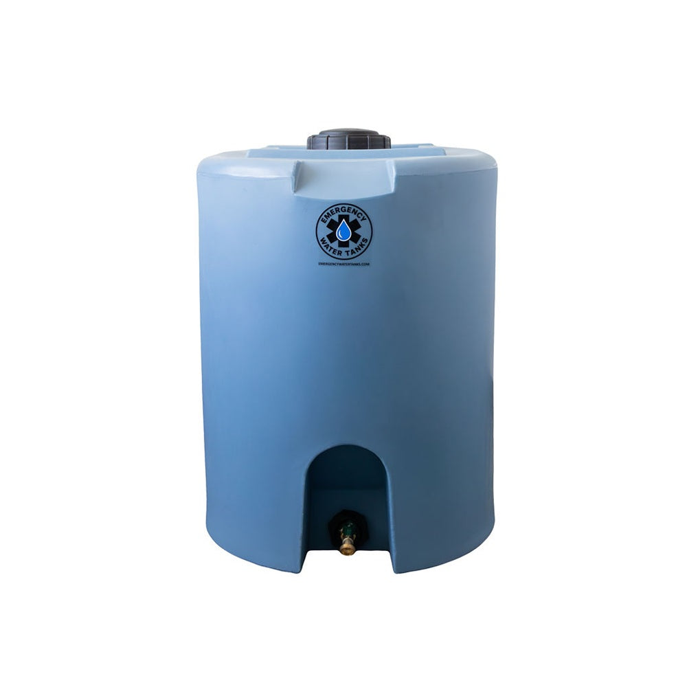 front view of Emergency Water Tanks' 55-gallon stackable storage barrel